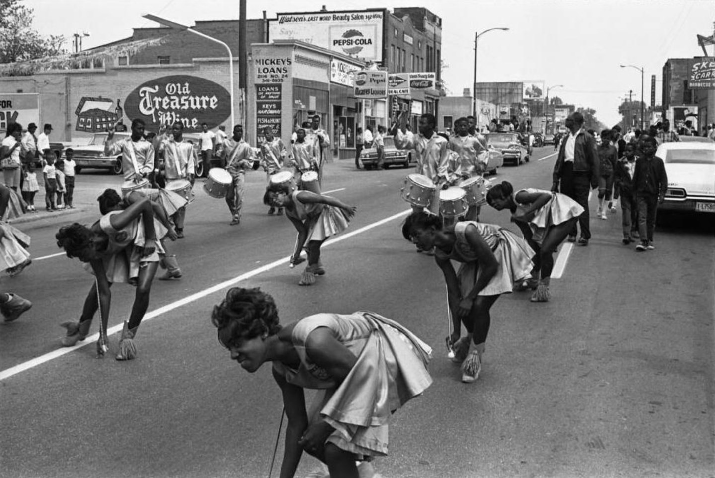 Archival photo of a marching band on North 24th Street